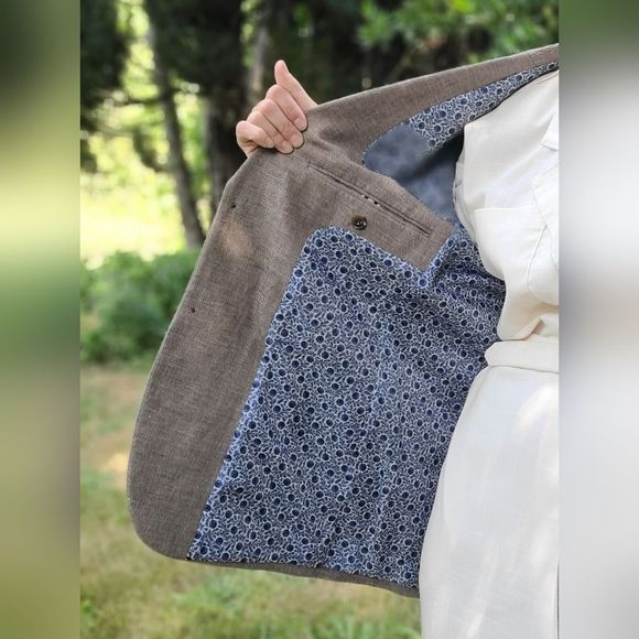 The Stanley RW&CO. Summer Blazer Dinner Suit Jacket Mens Taupe Tan Brown Sz L - Picture 10 of 16